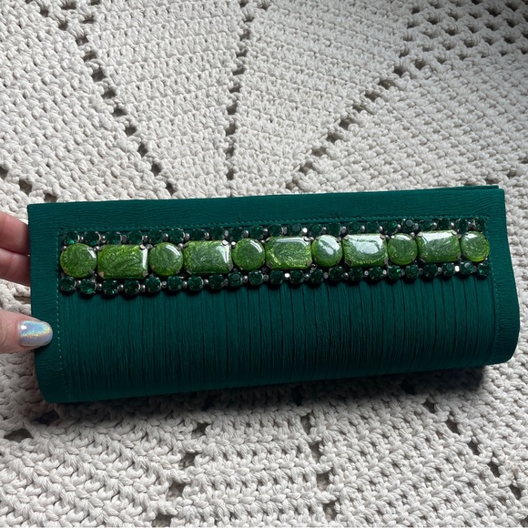 NWT Designer Evening Clutch Bag Emerald Green Vintage look - Picture 3 of 10